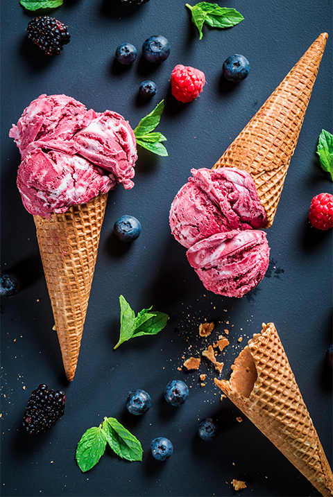 Sorbet et cornet de glace
